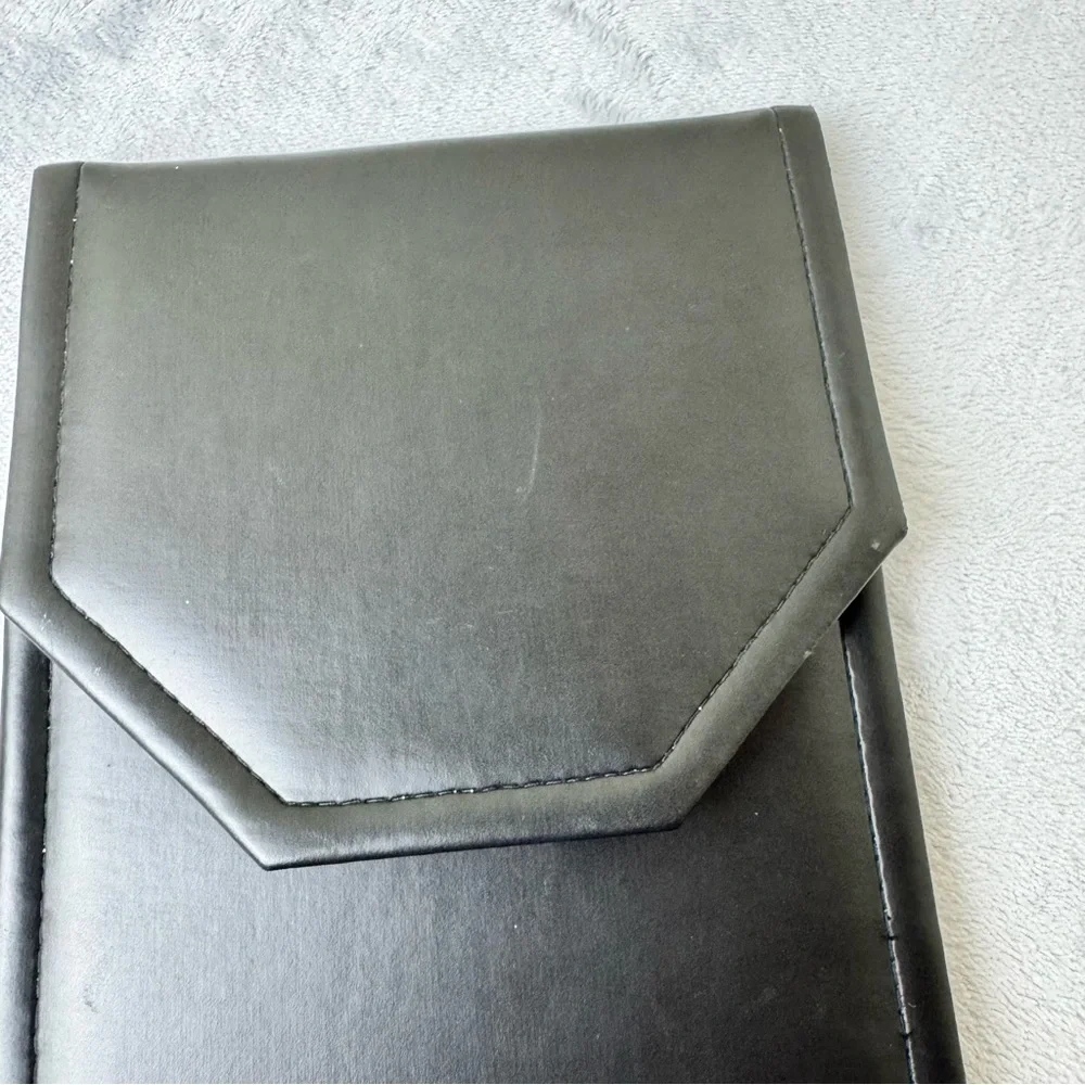 Folding Black Faux Leather Jewelry Storage Folding Case Satin Interior